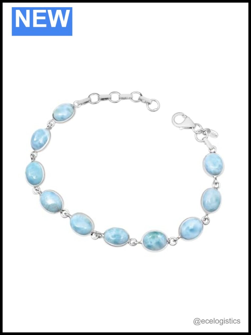 925 Sterling Silver Larimar Link Tennis Bracelet 8 Inch Unisex